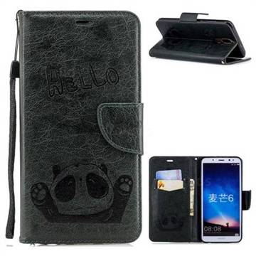 Embossing Hello Panda Leather Wallet Phone Case for Huawei Mate 10 Lite / Nova 2i / Horor 9i / G10 - Seagreen