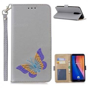 Imprint Embossing Butterfly Leather Wallet Case for Huawei Mate 10 Lite / Nova 2i / Horor 9i / G10 - Grey