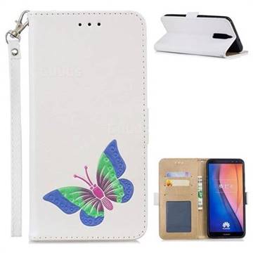 Imprint Embossing Butterfly Leather Wallet Case for Huawei Mate 10 Lite / Nova 2i / Horor 9i / G10 - White