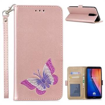 Imprint Embossing Butterfly Leather Wallet Case for Huawei Mate 10 Lite / Nova 2i / Horor 9i / G10 - Rose Gold