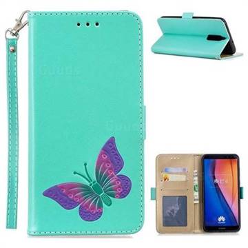 Imprint Embossing Butterfly Leather Wallet Case for Huawei Mate 10 Lite / Nova 2i / Horor 9i / G10 - Mint Green
