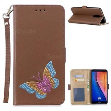 Imprint Embossing Butterfly Leather Wallet Case for Huawei Mate 10 Lite / Nova 2i / Horor 9i / G10 - Brown