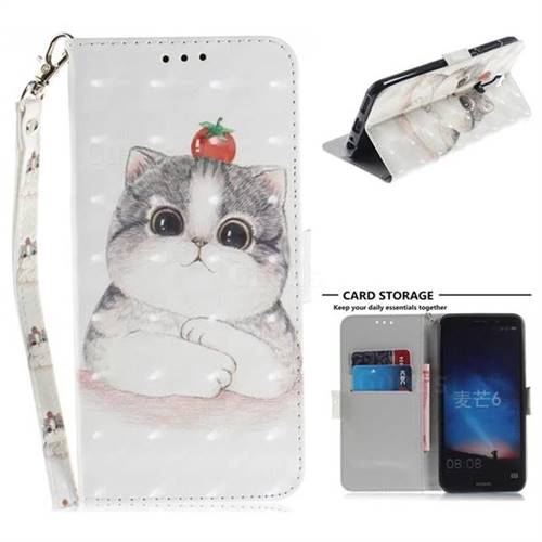 Cute Tomato Cat 3D Painted Leather Wallet Phone Case for Huawei Mate 10 Lite / Nova 2i / Horor 9i / G10