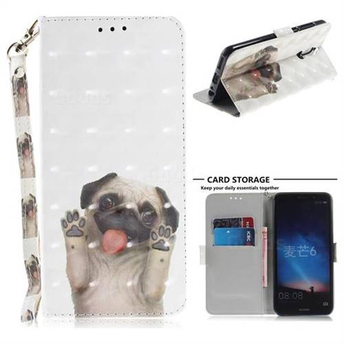 Pug Dog 3D Painted Leather Wallet Phone Case for Huawei Mate 10 Lite / Nova 2i / Horor 9i / G10