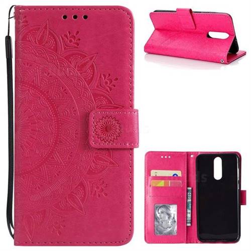 Intricate Embossing Datura Leather Wallet Case for Huawei Mate 10 Lite / Nova 2i / Horor 9i / G10 - Rose Red