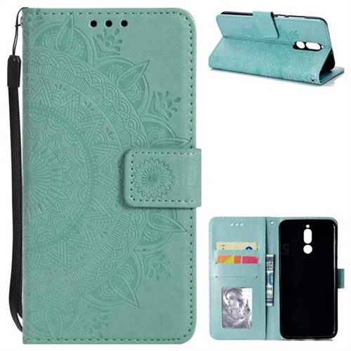 Intricate Embossing Datura Leather Wallet Case for Huawei Mate 10 Lite / Nova 2i / Horor 9i / G10 - Mint Green