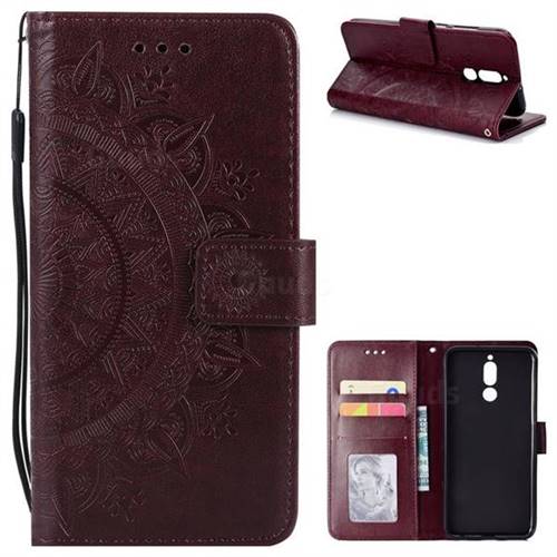 Intricate Embossing Datura Leather Wallet Case for Huawei Mate 10 Lite / Nova 2i / Horor 9i / G10 - Brown