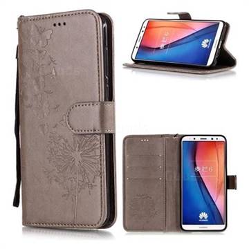 Intricate Embossing Dandelion Butterfly Leather Wallet Case for Huawei Mate 10 Lite / Nova 2i / Horor 9i / G10 - Gray