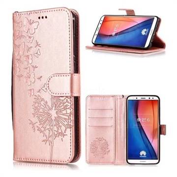 Intricate Embossing Dandelion Butterfly Leather Wallet Case for Huawei Mate 10 Lite / Nova 2i / Horor 9i / G10 - Rose Gold