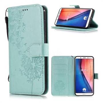 Intricate Embossing Dandelion Butterfly Leather Wallet Case for Huawei Mate 10 Lite / Nova 2i / Horor 9i / G10 - Green
