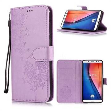 Intricate Embossing Dandelion Butterfly Leather Wallet Case for Huawei Mate 10 Lite / Nova 2i / Horor 9i / G10 - Purple