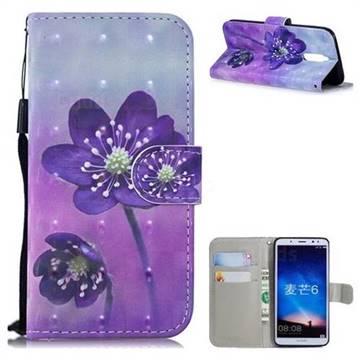 Purple Flower 3D Painted Leather Wallet Phone Case for Huawei Mate 10 Lite / Nova 2i / Horor 9i / G10