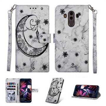 Moon Flower Marble Leather Wallet Phone Case for Huawei Mate 10 Lite / Nova 2i / Horor 9i / G10 - Black