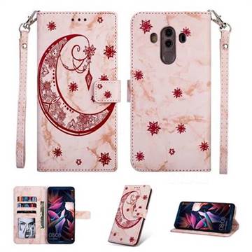 Moon Flower Marble Leather Wallet Phone Case for Huawei Mate 10 Lite / Nova 2i / Horor 9i / G10 - Pink