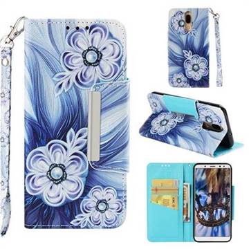 Button Flower Big Metal Buckle PU Leather Wallet Phone Case for Huawei Mate 10 Lite / Nova 2i / Horor 9i / G10