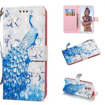 Blue Peacock 3D Painted Leather Wallet Phone Case for Huawei Mate 10 Lite / Nova 2i / Horor 9i / G10
