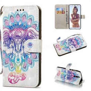 Colorful Elephant 3D Painted Leather Wallet Phone Case for Huawei Mate 10 Lite / Nova 2i / Horor 9i / G10