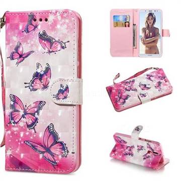 Pink Butterfly 3D Painted Leather Wallet Phone Case for Huawei Mate 10 Lite / Nova 2i / Horor 9i / G10