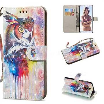 Watercolor Owl 3D Painted Leather Wallet Phone Case for Huawei Mate 10 Lite / Nova 2i / Horor 9i / G10
