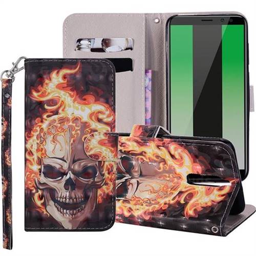 Flame Skull 3D Painted Leather Phone Wallet Case Cover for Huawei Mate 10 Lite / Nova 2i / Horor 9i / G10
