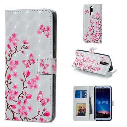 Butterfly Sakura Flower 3D Painted Leather Phone Wallet Case for Huawei Mate 10 Lite / Nova 2i / Horor 9i / G10