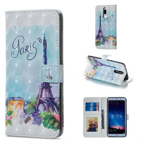 Paris Tower 3D Painted Leather Phone Wallet Case for Huawei Mate 10 Lite / Nova 2i / Horor 9i / G10