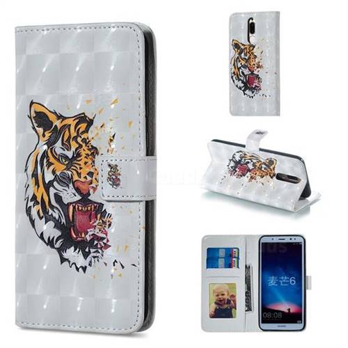 Toothed Tiger 3D Painted Leather Phone Wallet Case for Huawei Mate 10 Lite / Nova 2i / Horor 9i / G10