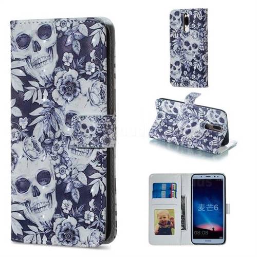 Skull Flower 3D Painted Leather Phone Wallet Case for Huawei Mate 10 Lite / Nova 2i / Horor 9i / G10