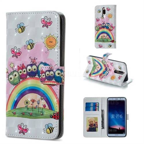 Rainbow Owl Family 3D Painted Leather Phone Wallet Case for Huawei Mate 10 Lite / Nova 2i / Horor 9i / G10