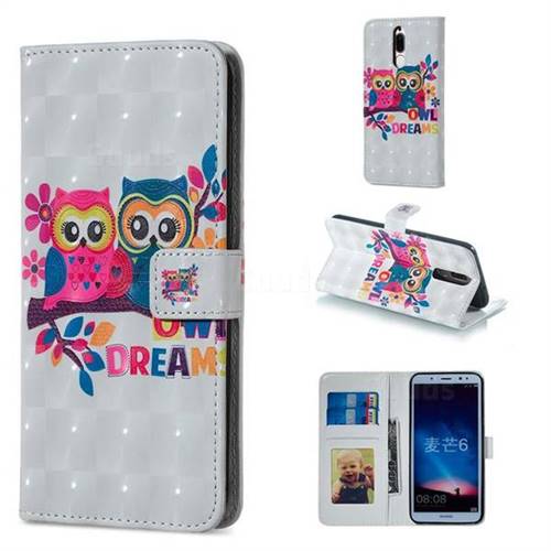 Couple Owl 3D Painted Leather Phone Wallet Case for Huawei Mate 10 Lite / Nova 2i / Horor 9i / G10