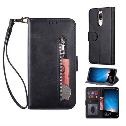 Retro Calfskin Zipper Leather Wallet Case Cover for Huawei Mate 10 Lite / Nova 2i / Horor 9i / G10 - Black