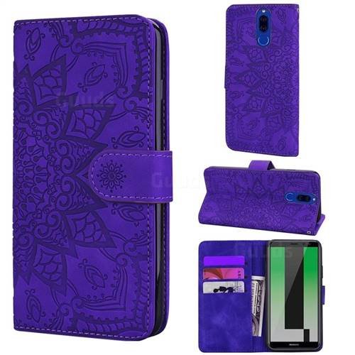 Retro Embossing Mandala Flower Leather Wallet Case for Huawei Mate 10 Lite / Nova 2i / Horor 9i / G10 - Purple