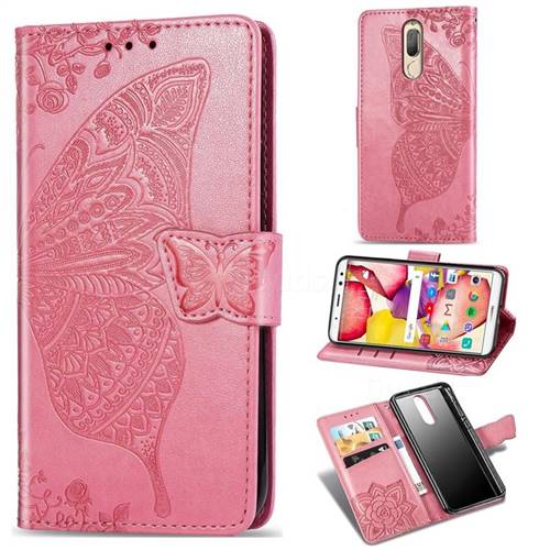 Embossing Mandala Flower Butterfly Leather Wallet Case for Huawei Mate 10 Lite / Nova 2i / Horor 9i / G10 - Pink