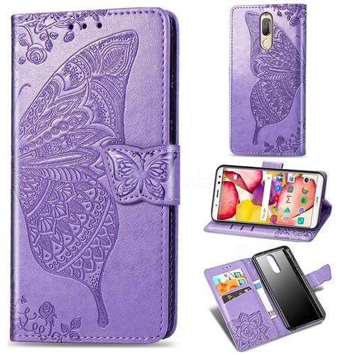 Embossing Mandala Flower Butterfly Leather Wallet Case for Huawei Mate 10 Lite / Nova 2i / Horor 9i / G10 - Light Purple