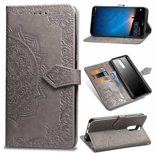 Embossing Imprint Mandala Flower Leather Wallet Case for Huawei Mate 10 Lite / Nova 2i / Horor 9i / G10 - Gray