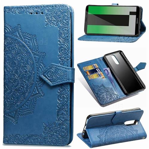 Embossing Imprint Mandala Flower Leather Wallet Case for Huawei Mate 10 Lite / Nova 2i / Horor 9i / G10 - Blue
