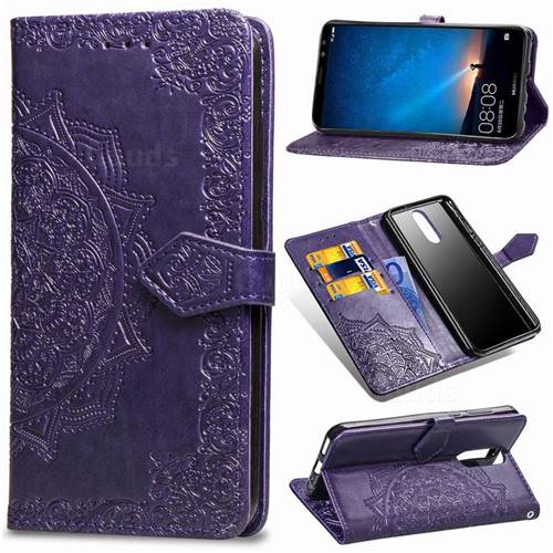 Embossing Imprint Mandala Flower Leather Wallet Case for Huawei Mate 10 Lite / Nova 2i / Horor 9i / G10 - Purple