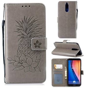 Embossing Flower Pineapple Leather Wallet Case for Huawei Mate 10 Lite / Nova 2i / Horor 9i / G10 - Gray