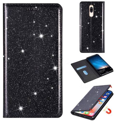 Ultra Slim Glitter Powder Magnetic Automatic Suction Leather Wallet Case for Huawei Mate 10 Lite / Nova 2i / Horor 9i / G10 - Black