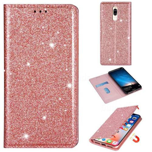 Ultra Slim Glitter Powder Magnetic Automatic Suction Leather Wallet Case for Huawei Mate 10 Lite / Nova 2i / Horor 9i / G10 - Rose Gold