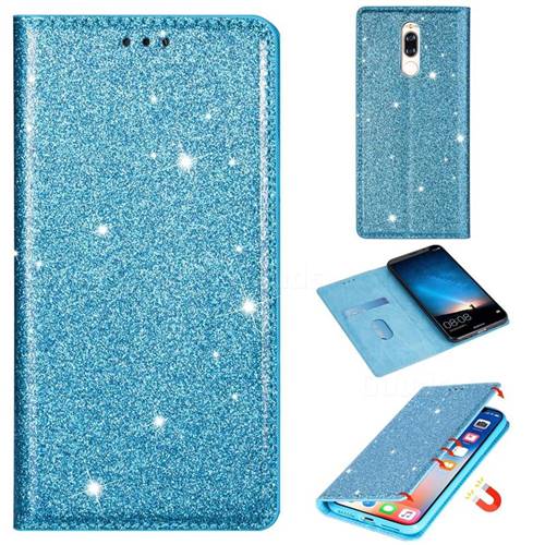 Ultra Slim Glitter Powder Magnetic Automatic Suction Leather Wallet Case for Huawei Mate 10 Lite / Nova 2i / Horor 9i / G10 - Blue