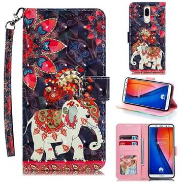 Phoenix Elephant 3D Painted Leather Phone Wallet Case for Huawei Mate 10 Lite / Nova 2i / Horor 9i / G10
