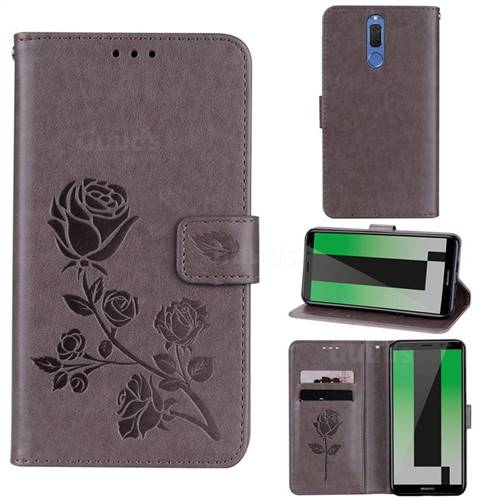 Embossing Rose Flower Leather Wallet Case for Huawei Mate 10 Lite / Nova 2i / Horor 9i / G10 - Grey