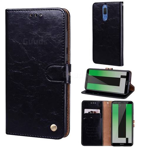 Luxury Retro Oil Wax PU Leather Wallet Phone Case for Huawei Mate 10 Lite / Nova 2i / Horor 9i / G10 - Deep Black