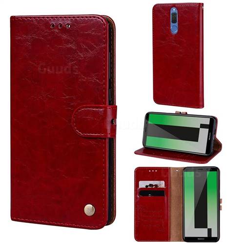 Luxury Retro Oil Wax PU Leather Wallet Phone Case for Huawei Mate 10 Lite / Nova 2i / Horor 9i / G10 - Brown Red