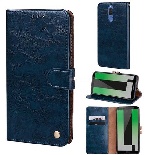 Luxury Retro Oil Wax PU Leather Wallet Phone Case for Huawei Mate 10 Lite / Nova 2i / Horor 9i / G10 - Sapphire