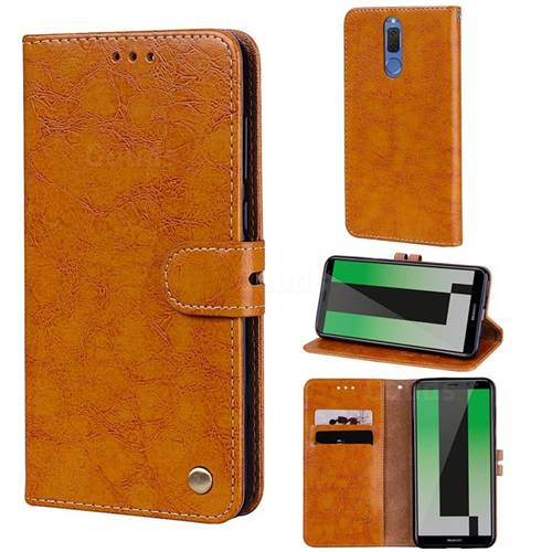 Luxury Retro Oil Wax PU Leather Wallet Phone Case for Huawei Mate 10 Lite / Nova 2i / Horor 9i / G10 - Orange Yellow