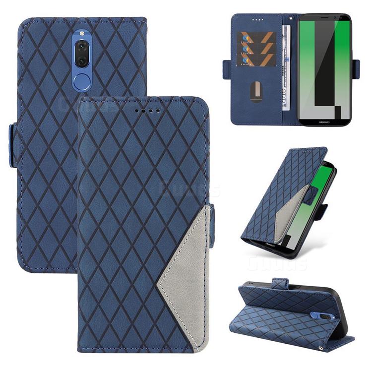 Grid Pattern Splicing Protective Wallet Case Cover for Huawei Mate 10 Lite / Nova 2i / Horor 9i / G10 - Blue