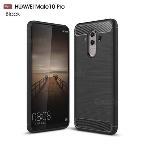 Luxury Carbon Fiber Brushed Wire Drawing Silicone TPU Back Cover for Huawei Mate 10 Pro(6.0 inch) - Black