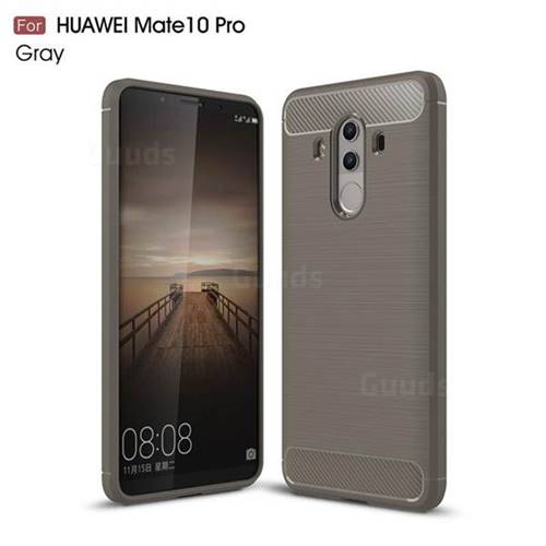 Luxury Carbon Fiber Brushed Wire Drawing Silicone TPU Back Cover for Huawei Mate 10 Pro(6.0 inch) - Gray